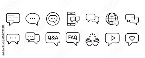 Collection of chat and speech bubble icons for communication and dialogue