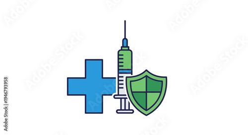 Medical Vaccination and Health Insurance Concept with Syringe and Protection Shield