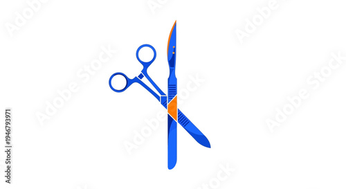 Medical Tools: Blue Surgical Instruments with a Modern, Sleek Appearance on White Background