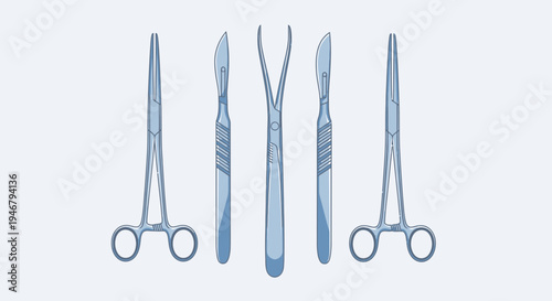 Medical Tools: Surgical Instruments Displayed in a Minimalist, Graphic Illustration