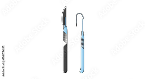 Medical Tools: Surgical Scalpel And Probe Illustrated On A White Background