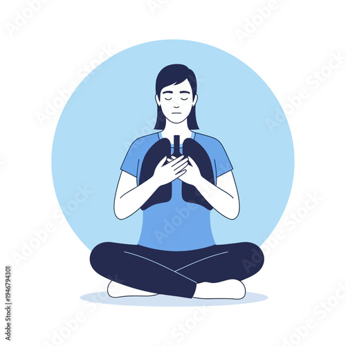 Meditative Person Holding Anatomical Lungs, Promoting Breathing and Inner Wellbeing