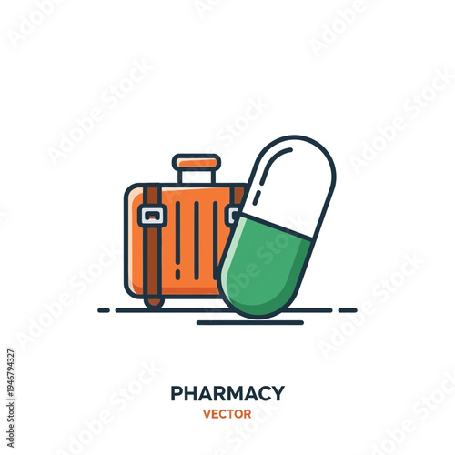 Medical Travel Conceptualization: Suitcase and Capsule Illustrating Global Healthcare Solutions