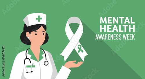 Mental Health Awareness And Medical Professional Holding a Symbolic Ribbon Graphic