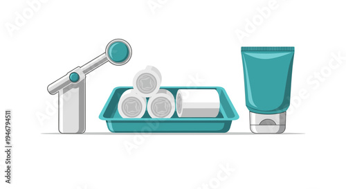 Minimalist Bathroom Essentials Displayed: Faucet, Towels, and a Cream Tube Illustrated