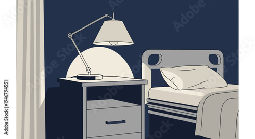 Minimalist Bedroom Illustration: A Tranquil Scene Of Nighttime Stillness And Peace