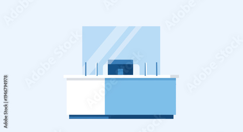 Minimalist Counter Design with Protective Glass, Modern Aesthetic Vector Illustration
