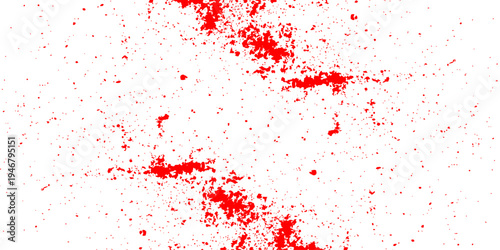 Red paint splashes and ink splatters create a grunge texture background with artistic drops and vector stains on a red backdrop for a bold design