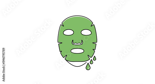 A green facial mask with droplets.