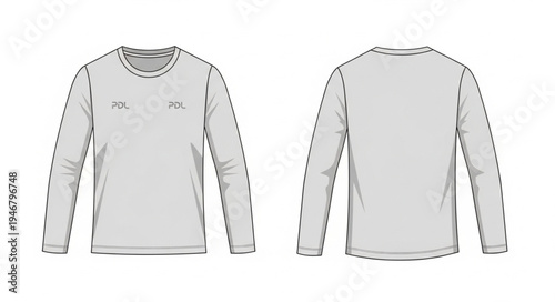 Long-sleeved t-shirt front and back view technical drawing.