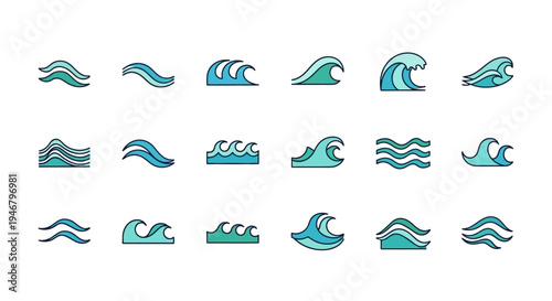 Collection of various wave icons in different styles.