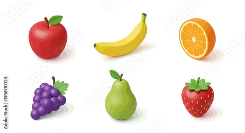 A colorful illustration of various fruits.