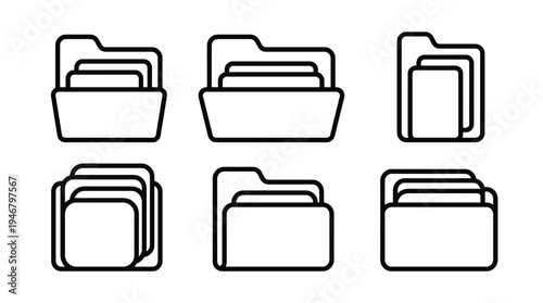 A clean set of folder line icons for modern web design. This vector graphic is perfect for UI, apps, data organization and document storage symbols.