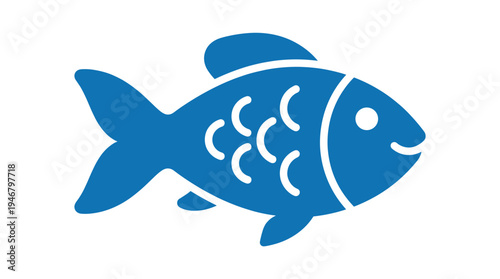 Simple blue fish icon. A cute aquatic animal symbol perfect for a logo, seafood restaurant, or fishing concept. Flat vector design element for web and print.