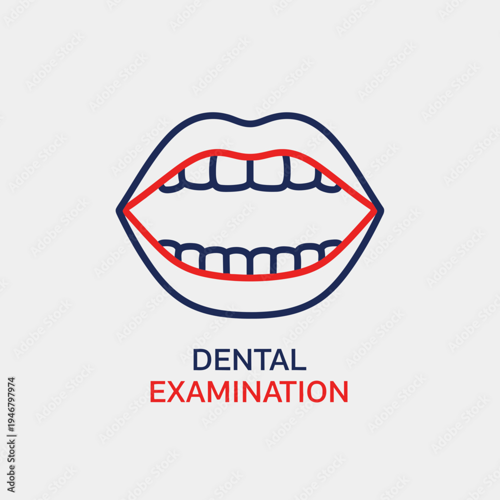 Fototapeta premium Minimalist Dental Examination Illustration Featuring Open Mouth and Healthy Teeth Symbol