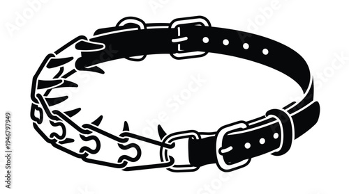 Spiked dog training collar vector graphic. This strict metal and leather pet equipment symbolizes obedience and control. Useful for animal care, punk fashion, or BDSM themes.