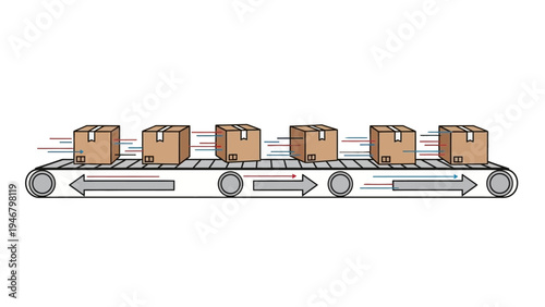 Conveyor Belt with Moving Cardboard Boxes.
