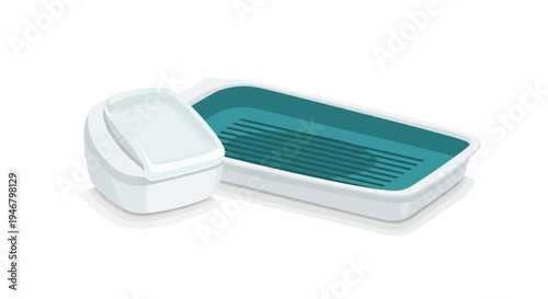 Minimalist Design: Modern White and Teal Cat Litter Box With Simplified Aesthetics