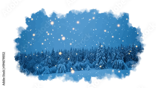 Snowy Forest Landscape with Falling Snowflakes.