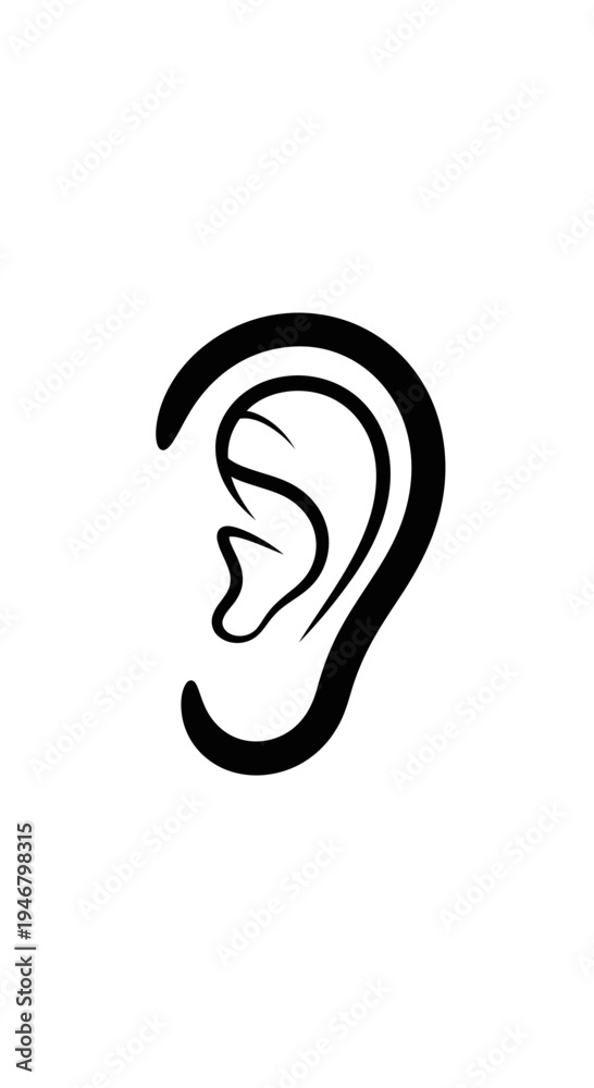 Obraz premium Minimalist Ear Illustration: A Clean Graphic Depicting Auditory Perception in Monochrome Style