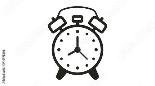 A classic alarm clock icon for time management and deadline concepts. A simple, black, minimal vector symbol for morning wake-up calls, schedules, and reminders.