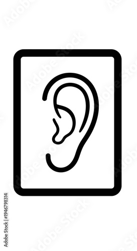 Minimalist Ear Icon Within Rectangular Frame Depicting Sound Perception and Auditory Awareness
