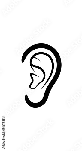 Minimalist Ear Illustration: A Clean Graphic Depicting Auditory Perception in Monochrome Style