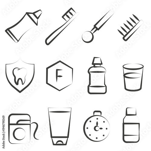 A set of icons for the theme of dentistry and oral hygiene.
