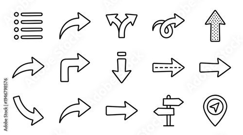 A versatile set of hand-drawn vector arrow and navigation icons. This doodle collection is perfect for UI design, infographics, websites, and presentations to indicate direction or choice.