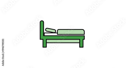 Minimalist Green Bed Icon On White Background, Suitable For Sleep And Relaxation
