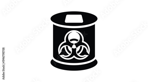 A simple black vector icon of a biohazard waste container. Represents toxic, medical, or chemical waste disposal, danger, and safety protocols. Perfect for science and health graphics.