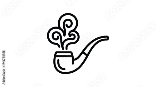 A simple black outline icon of a classic smoking pipe with elegant smoke swirls. Minimalist vector illustration for logos, web design, or smoking-related themes.