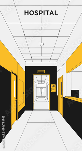 Minimalist Hospital Corridor Illustration, Modern Medical Facility Interior Design Concept