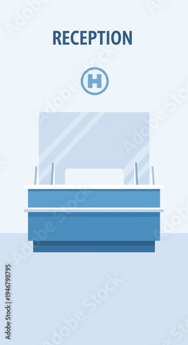 Minimalist Hospital Reception Desk Design With Safety Shield, Clean And Modern Aesthetics