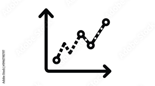A simple black line graph icon showing an upward trend with data points. Ideal for business, finance, analytics, and presentations. Symbolizes growth, progress, and success.