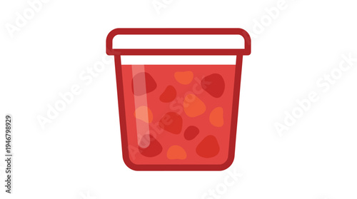 A simple flat vector icon of a container with homemade red fruit jam. Perfect for grocery, food blog, recipe, or packaging design graphics and illustrations.