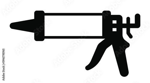 Simple black silhouette of a caulking gun. A flat vector icon representing construction, repair, and DIY projects. Perfect for home improvement or sealant application graphics.