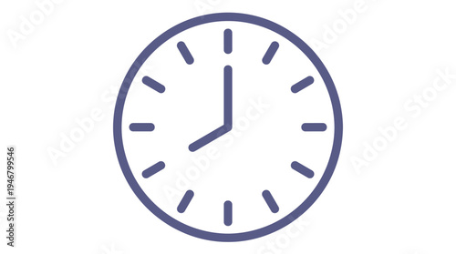 A minimal purple clock icon for time management, scheduling, and deadlines. This simple vector is perfect for web design, apps, and presentations showing a specific time or concept.