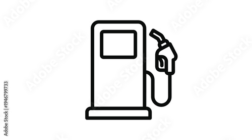 Minimalist gas pump icon. A simple black line art vector symbol representing fuel, energy, gasoline, and transportation services. Perfect for web design and infographics.