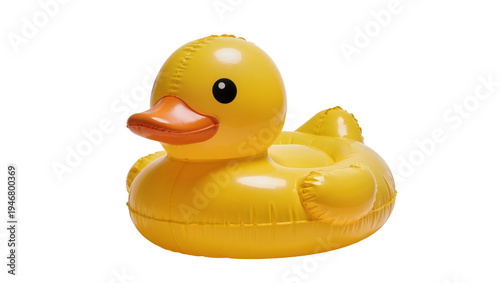 Foto Isolated bright yellow inflatable rubber duck toy for swimming pool fun and summ