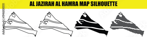Al jazirah al hamra map silhouette set showcasing different artistic variations for emirates regional branding