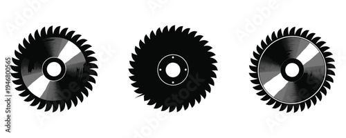 Three circular saw blades on white background for construction and DIY projects