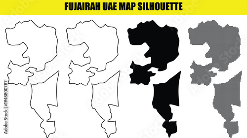 Fujairah uae map silhouette collection with multiple creative styles including solid and dotted vector outlines