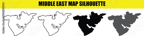 Middle east map silhouette pack showing regional borders with outline and dot patterns on transparent background