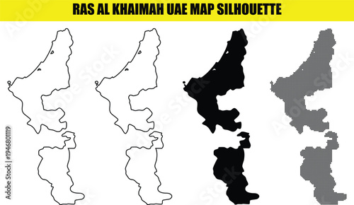 Ras Al Khaimah UAE map silhouette white outline filled solid dot pattern and blank white