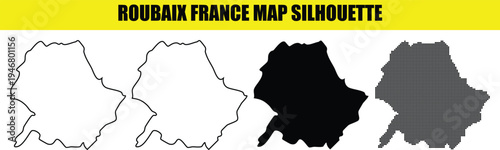 Roubaix france map silhouette series with outline fill and dotted patterns isolated on check transparent backdrop