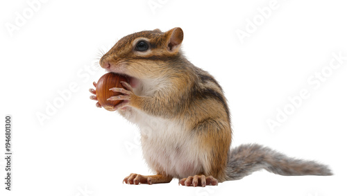 Εκτύπωση καμβά Isolated chipmunk holding a hazelnut with both paws, standing up on its hind legs
