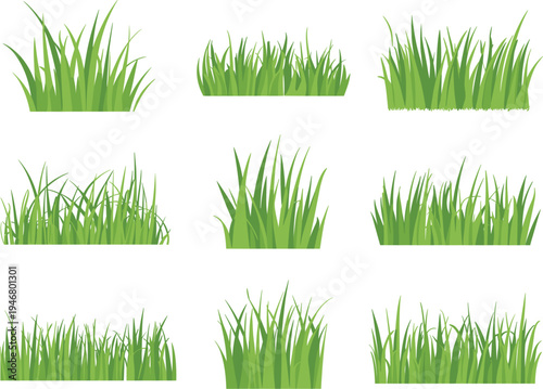 Set of green grass tufts and lawn borders, outdoor nature field vector for landscape garden decoration