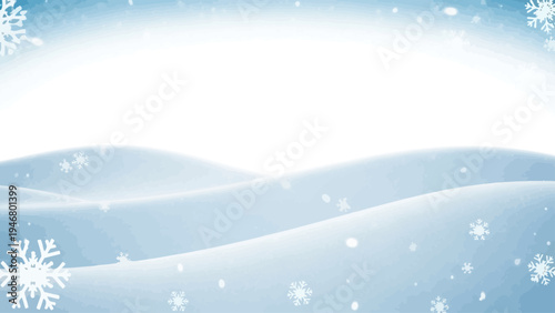 Snowflakes Falling on Snowy Landscape Scene.