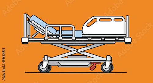 Minimalist Illustration Of A Hospital Bed On An Orange Background In A Line Art Style